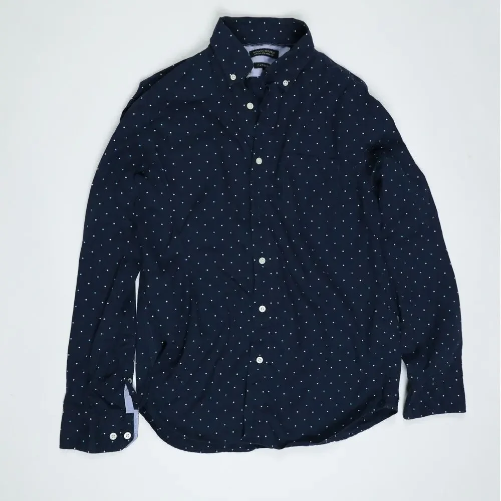 Banana Republic Camden Fit Polka Dot Button Down Shirt M Blue 100% Cotton Casual